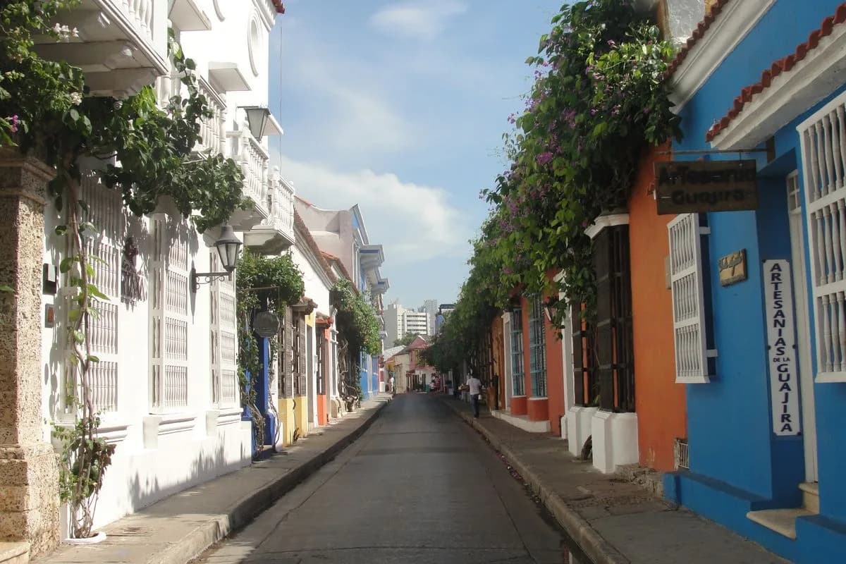A colorful colonial street in Cartagena's old town